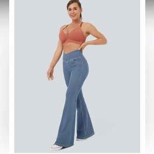 NWT Halara Flex Crossover Denim Pants High Waisted Size XL Flare W/ Pockets